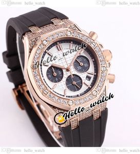 37 mm 26231 Miyota Quartz Chronograph Womens kijken witte textuur wijzerplaat grijs binnenste stopwatch rose goud diamant rubber mode dame horloges hellowatch a39c4