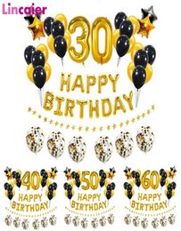 37 pièces or noir numéro 16 18 21 25 30 40 50 60 ans ballons joyeux anniversaire fête décoration homme femme 30th 40th 50th 60th 25414818