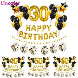 37 Uds oro negro número 16 18 21 25 30 40 50 60 años globos decoración para fiesta de feliz cumpleaños hombre mujer 30 40 50 60 220321