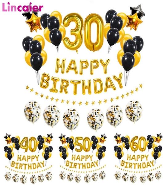 37pcs Gold Black Number 16 18 21 25 30 40 50 60 ans Ballons de joyeux anniversaire Décoration homme femme 30e 40e 50e 66520050