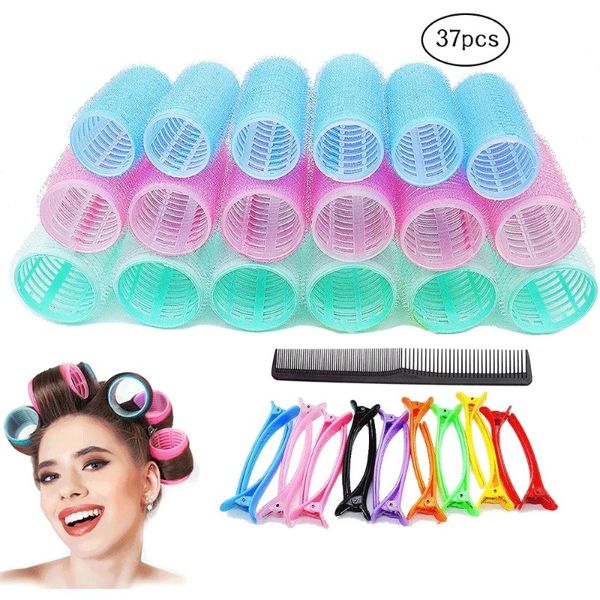 37pcs Rouleaux de cheveux portables auto-adhésifs à grande vague Big Wave Roucleurs de cheveux pour femme