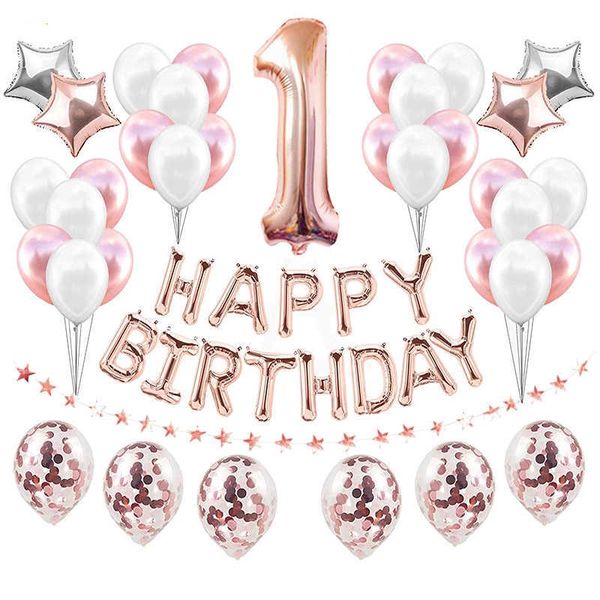 37 Uds Kits de globos de feliz cumpleaños decoraciones para fiestas adultos niños niña niño suministros primero 1 1 2 3 4 5 6 7 8 9 18 21 30 40 50 60 210610