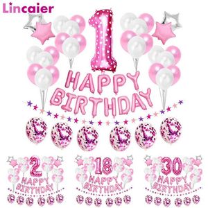 37pcs rose numéro 1 2 3 4 5 6 7 8 9 ans ballons joyeux anniversaire décorations de fête enfants bébé fille princesse 15 16 18 30 40 211216