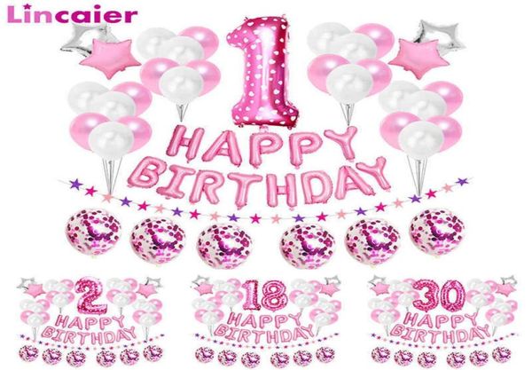 37pcs rose numéro 1 2 3 4 5 6 7 8 9 ans ballons de joyeux anniversaire décorations de fête pour enfants bébé princesse 15 16 18 30 4118711063