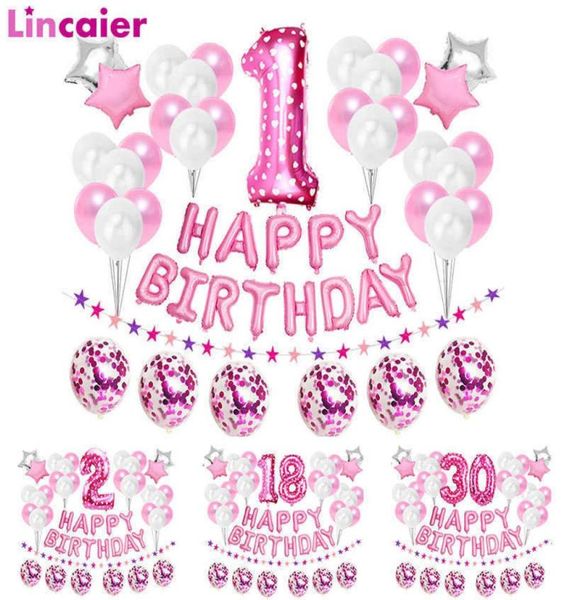 37pcs número rosa 1 2 3 4 5 6 7 8 9 anos de idade balões decorações de festa de feliz aniversário crianças bebê menina princesa 15 16 18 30 40 2119442567