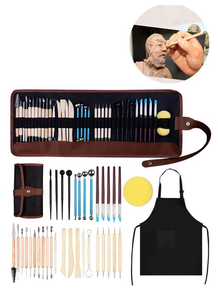 37 pièces/ensemble outils de sculpture en argile de poterie outil en argile polymère Double face avec sac de transport pour sculpter le dessin KDJK2207