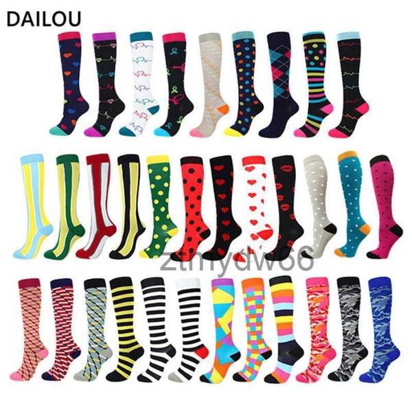 Chaussettes de Compression pour hommes et femmes, 37 styles, unisexes, pour Sports de plein air, course, voyage, pression longue, soulage la douleur aux genoux, Happy SZG9