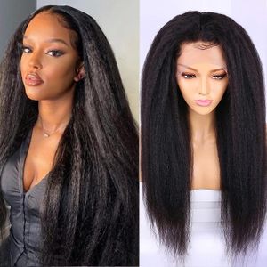 Perruque Lace Frontal Wig Yaki lisse et crépue, cheveux naturels, 13x4, pre-plucked, avec Baby Hair, 38 40 pouces, densité 180%, pour femmes