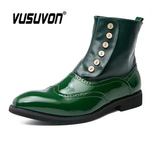 38-46 Men Boots Dress Patent Leather Autumn Fashion Brogue Shoes Comfortabele merk Black Green Safety Gladiator Ankle FL 4885