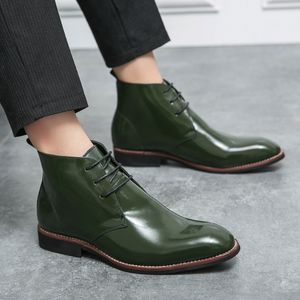 38-48 Grootte Jurk Formele klassieke herenschoenen Ponited Green Shoes High-Top Men Lace-Up lederen laarzen voor mannen Zapatos Hombre Vestir