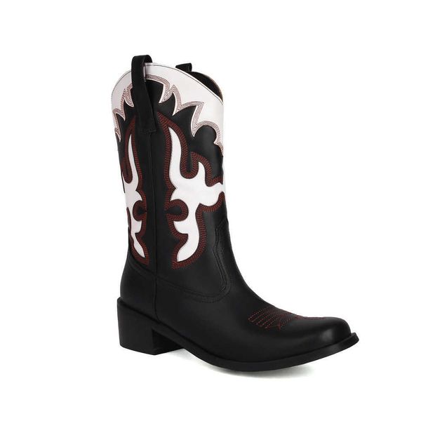 38-50 botas grandes para hombre con botas cortas de otoño con diseño de retales de serpiente, botas occidentales de punta cuadrada de tacón bajo, H311 231003