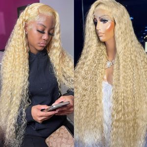 38 inch blond 613 Deep Wave13x6 HD Lace frontale pruik Braziliaans 13x4 transparant kant voorkant gekleurd kinky krullende pruiken menselijk haar