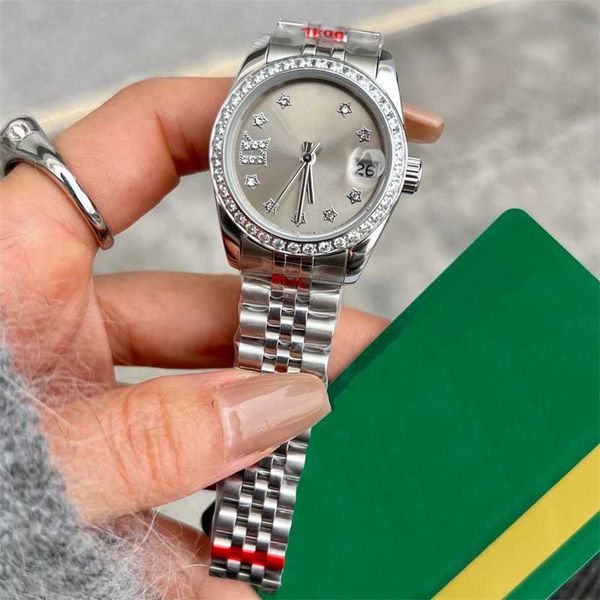 38% de descuento en reloj Reloj Taladro Anillo Lujo Mujer Automático Mecánico 28 mm Bisel Acero inoxidable Diamante Dama Impermeable