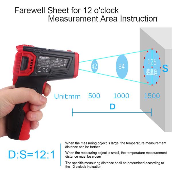 380 ° C / 550 ° C / 800 ° C Thermomètre à infrarouge industriel Écran de couleur numérique Couleur numérique Température sans contact Émissivité réglable