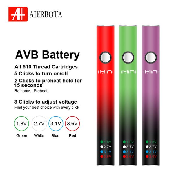 Cartucho de 380 mAh Batería Voltaje ajustable Ajustable Cargador Precalentamiento 510 Crazvapias de rosca Desechable Batería de vaporizador de lápiz vaper de cigarrillo electrónico Vaporizador