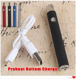 380mAh Precalentamiento máximo VV Batería Voltaje variable Carga inferior con Micro USB Passthrough 510 Vape Pen Batería para cartucho de vape bobina de cerámica