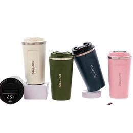 Tazas de café inteligentes de acero inoxidable, 380ml, 500ml, pantalla de temperatura al vacío, Taza de Viaje LED inteligente con tapa