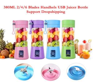 380ml 6 Bladen Mini Draagbare Elektrische Fruitpers USB Oplaadbare Smoothie Maker Blender Machine Sportfles Sapbeker DHL f4598660