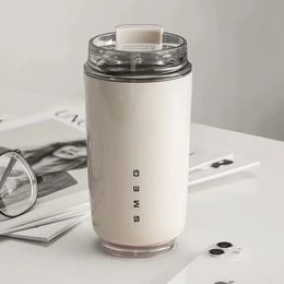 Bouteille thermo thaïlandaise blanche au lait de 380ml, avec tasse à café en acier inoxydable, tasse Thermos, bouteille d'eau isolée à double usage froid, 240129