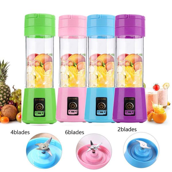 380ml USB portátil exprimidor licuadora taza 6 cuchillas eléctrico automático batido vegetal fruta cítricos naranja jugo fabricante taza mezcladora