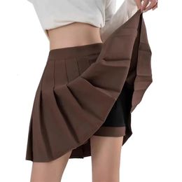 Falda plisada marrón de 3842cm para mujer, minifaldas estilo coreano Harajuku, faldas informales ALine para baile femenino, moda corta para mujer 240112