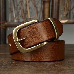 Cinturón de cuero genuino de 38 cm para hombres Hebilla de cobre de alta calidad Jeans Piel de vaca Cinturones casuales Pretina de vaquero Diseñador de moda masculino 240103