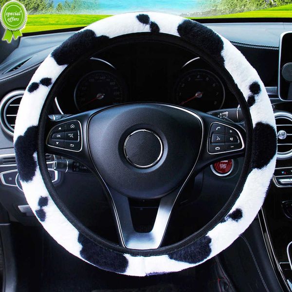 38 cm imprimé léopard couverture de volant bricolage couverture de roue doux en peluche volant voiture style intérieur voiture intérieur accessoires