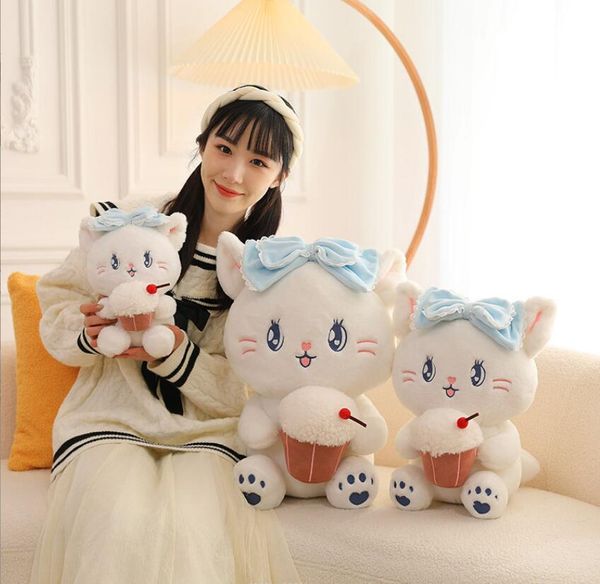 38 cm nouveau chat blanc kawaii avec crème glacée en peluche peluche peluche poupée Festival cadeau poupée jouets de couchage