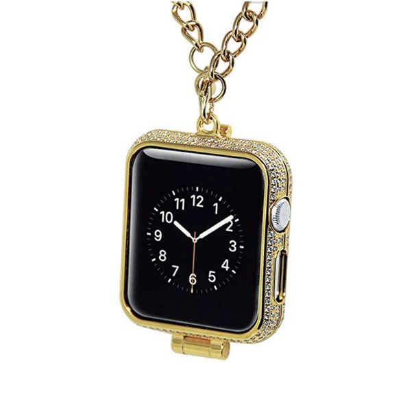 Boîtier de montre de poche en or 24 carats incrusté de diamants strass scintillants, 38mm 42mm, Compatible avec Apple Watch série 1,2,3