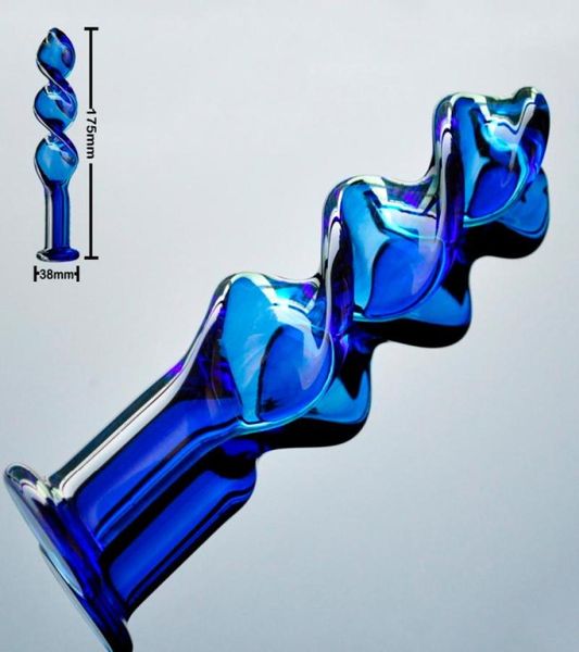 38 mm tornillo azul vidrio pyrex consolador anal butt plug cristal pene falso pene artificial juguete adulto del sexo para mujeres hombres masturbación gay Y6465173