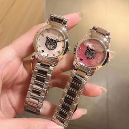 38mm Charm tijdloze in elkaar grijpende G Horloge Dames Heren Paar Quartz Klok Dier Patroon KAT Horloges Roestvrij Staal Hart Bee S244Y