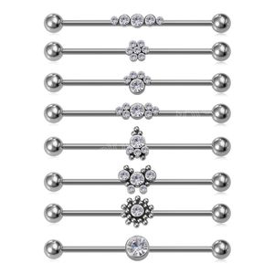 38mm Zircon Industriel Piercing Barbell Cartilage Boucles D'oreilles Longue Oreille Stud Helix Barre En Acier Chirurgical Femmes Hommes Corps Bijoux