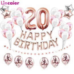 38pcs 32 pouces joyeux 20 anniversaire feuille ballons or rose bleu rose numéro 20 ans adulte fête décorations homme femme supplie 210626