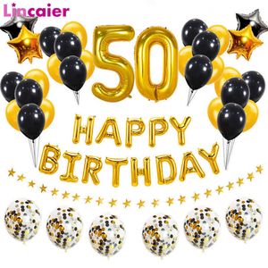 38pcs 32inch joyeux 50 anniversaire ballons ballons en latex d'or noir numéro 50e ans décorations de fête homme femme fournitures 210626