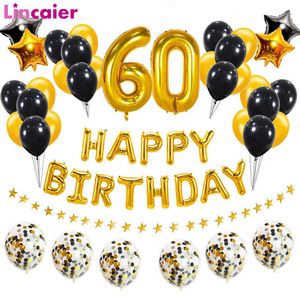 38pcs / set 60ème joyeux anniversaire ballons numéro 60 ans décorations de fête d'anniversaire adulte anniversaire feuille d'hélium ballon soixante 210626
