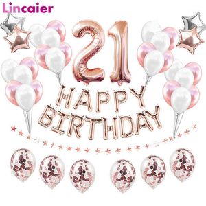 Ballons numériques en aluminium, 38 pièces/ensemble, Rose, or, bleu, Rose, 32 pouces, décor de fête d'anniversaire de 21 ans, 21e homme et femme