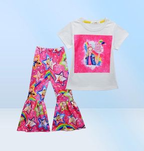 38t Jojo Siwa Girls Sets Tracksuit 2pcs Summer Short T -shirt broek Cartoon Rainbow Gedrukt Casual kostuum Verjaardagsfeestje Gift Y203949422