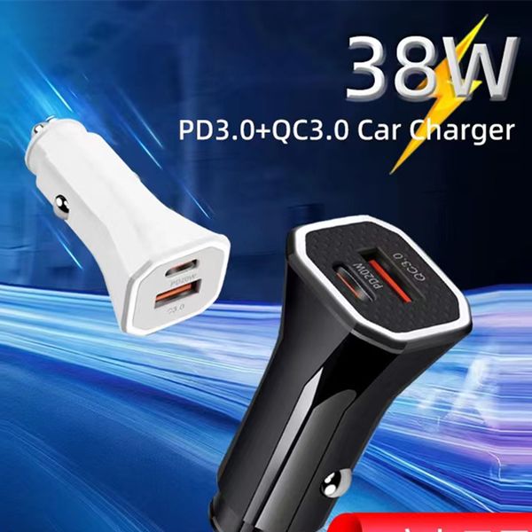 Chargeur de voiture 38W PD, Charge rapide QC 3.0 USB C Type C, pour iPhone 14 Samsung S22 Smart Huawei
