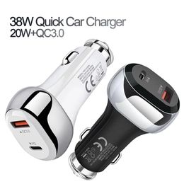 Chargeur de voiture rapide 38W 20W QC3.0 accessoires de voiture électroniques téléphone portable Usb double Ports chargeur de voiture USB haute puissance charge rapide voiture Pd