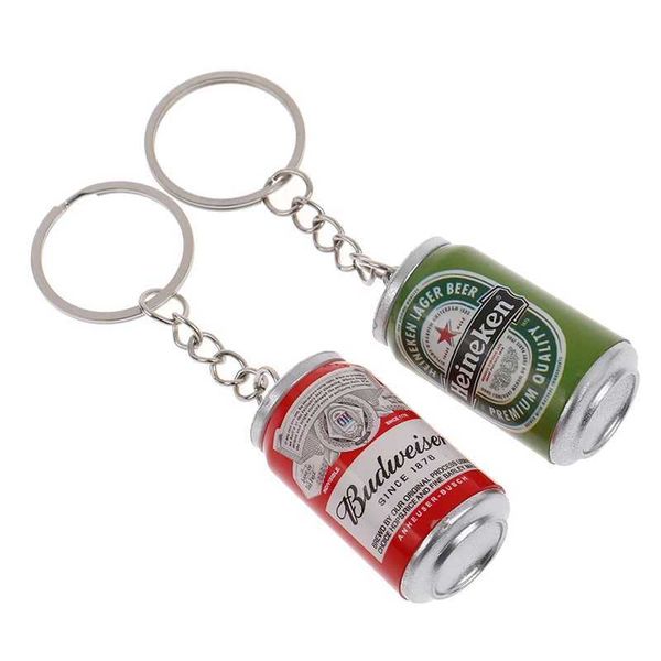 38y8 Keychains Lanyards Mini Beer Can Keychain Resin Creative Key Cain -Mini Bebé Botella Keyring para hombres Regalo colgante de bolsas D240417