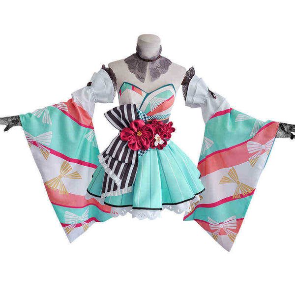 39 Culture World Miku Anime Cosplay Kimono Robe Uniforme Tenue Coiffe Fan Cos Kawaii Femmes Rôle Props Performance fête J220720
