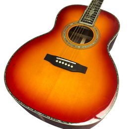 Guitare acoustique incrustée de coquille d'ormeau à doigts rouges et noirs, moule ooo de 39 pouces