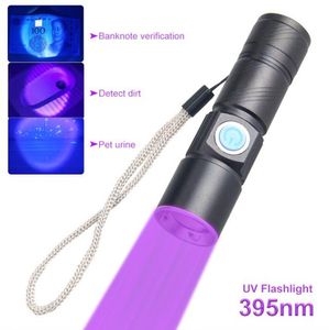 395nm 365 nm lampe UV USB Ultrafulable Ultraviolet Lampe de poche 3 MODIVERS MINIVER UV TORCHE TORCHE TELESCOPIQUE DE TORCH