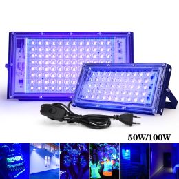 395nm 400 nm LED UV Flood Fight 50W 100W LED Stage Black Light 220V étanche ultravelet lampe fluorescente Party Stage Light