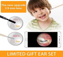 39 mm enfant Oreille Otoscope 3 dans 1 Endoscope de nettoyage de l'oreille Caméra d'inspection de portée de l'oreille avec 6 LED réglables pour PC USBC Android2513467