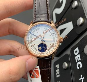 39MM KZ Factory Montres de montre en or rose pour hommes KZf Bracelet en cuir marron Mouvement automatique Phase de lune en chocolat Fonction Cal320Y