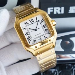 39mm montre pour hommes montre pour hommes mouvement à Quartz montre carrée or blanc bracelet en acier inoxydable saphir étanche