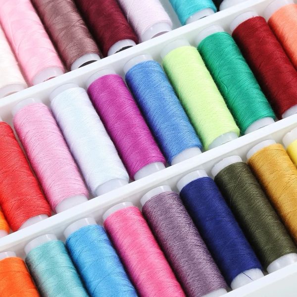 39pcs Couleurs mixtes 100% polyester fil coudre le filetage de filetage à main la main de la main 200 mètres chaque bobine pour le kit de couture domestique