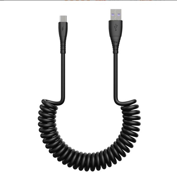 Cable 3A Cable telescópico de carga rápida con resorte tipo C a tipo C para Samsung Xiaomi OPPO Huawei USB C Cable de cargador de coche sin paquete al por menor