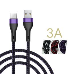 3A snellaadkabel Type-C USB Telefoongegevenskabel V8 Interface gevlochten stoffen kabel met metalen ringkast